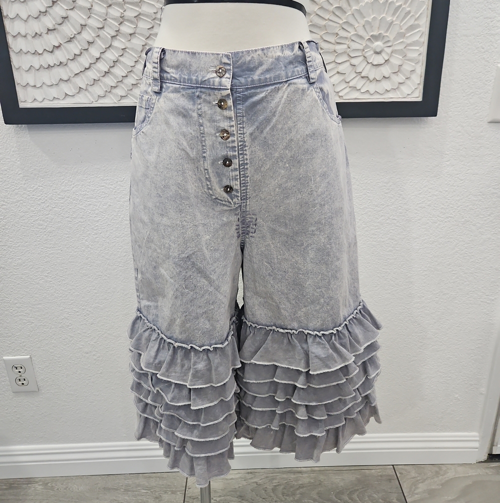 Boho Ruffle Culotte Bloomer Shorts Mineral Wash - Picture 4 of 9